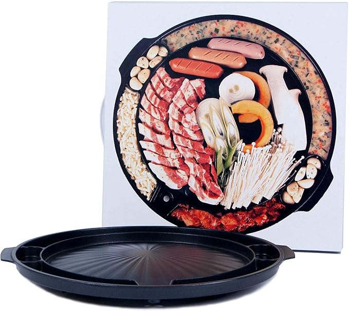 COOKKING - Master Grill Pan, Korean Traditional BBQ Grill Pan - Stovetop Nonstick Indoor/Outdoor Smokeless BBQ Cast Aluminum Grill Pan, Made in Korea