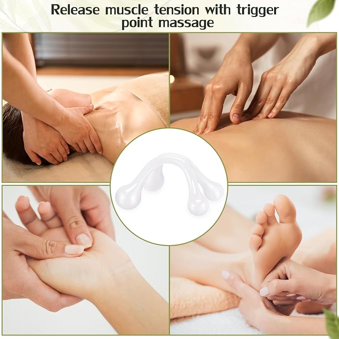 Liliful 9 Pcs 4 Point Massage Tools Small Hook Massager Handheld Palm Shaped Manual Back and Neck Massager Tools 4 Legged Hand Held for Body Muscles Arm Shoulder Leg (White)