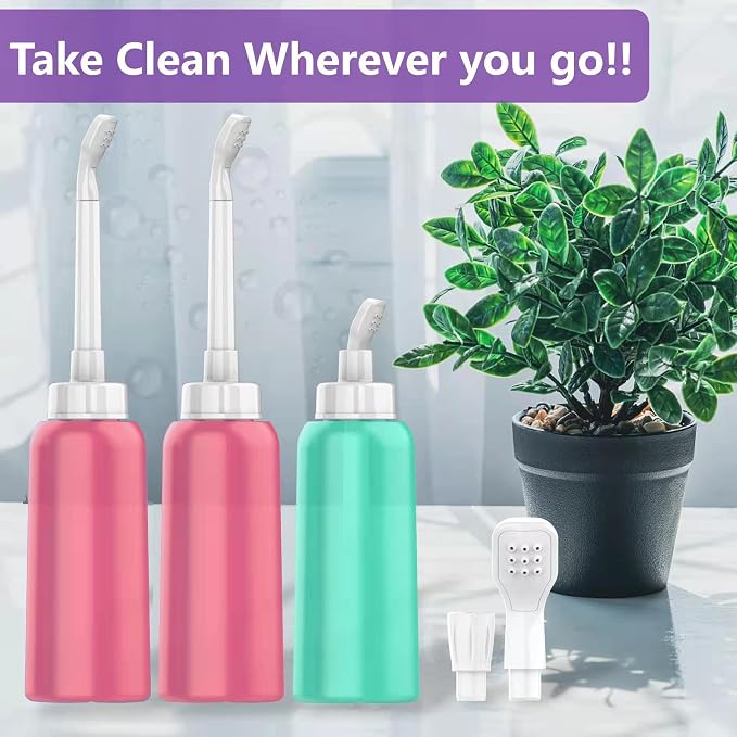 Wolfbeam The Original XL Butt Shower Portable Bidet, Pink, 500ml | 17oz, 2 Nozzle, Scalable Tube, Travel Bidet Douche Bottles for Women, Peri Bottle Postpartum for Feminine Care