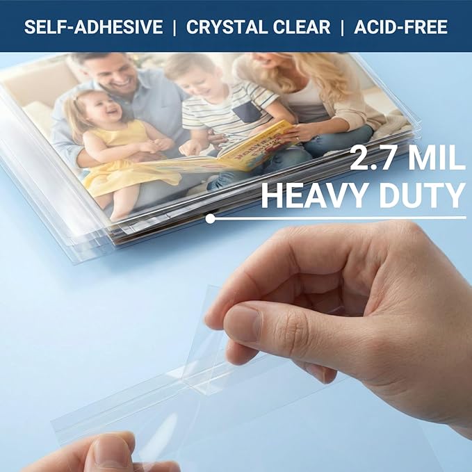 2x3 Heavy Duty Photo Sleeves, 2.7 Mil Extra Thick, Self-Adhesive Archival Protectors for Polaroid Mini Photos & Art Prints Storage, Crystal Clear Dust & Bend Protection, 150 Count