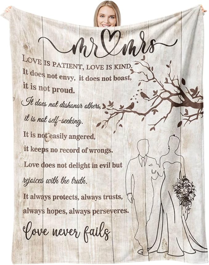 Wedding Gifts for Couples, Bridal Shower Gifts for Bride to Be Soft Blanket | Anniversary Mr and Mrs Gifts, Wedding Gifts for Newlyweds Wedding Throw Blanket 60*50 Inch (Light Khaki)