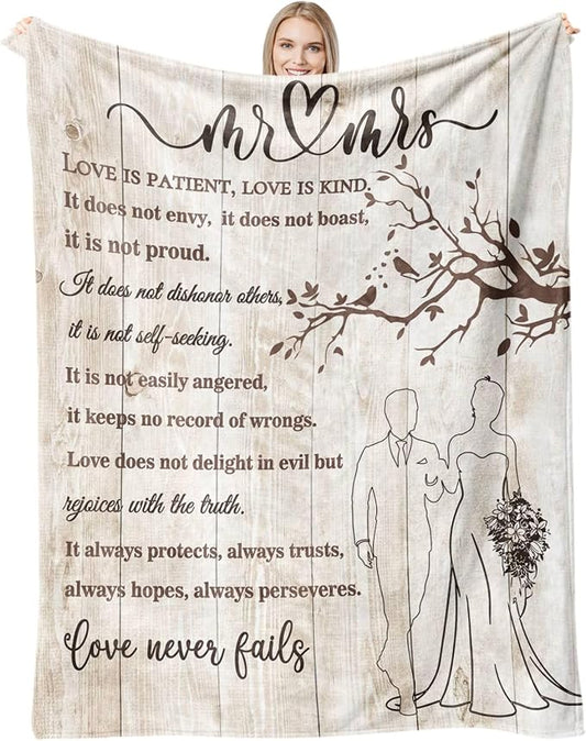 Wedding Gifts for Couples, Bridal Shower Gifts for Bride to Be Soft Blanket | Anniversary Mr and Mrs Gifts, Wedding Gifts for Newlyweds Wedding Throw Blanket 60*50 Inch (Light Khaki)