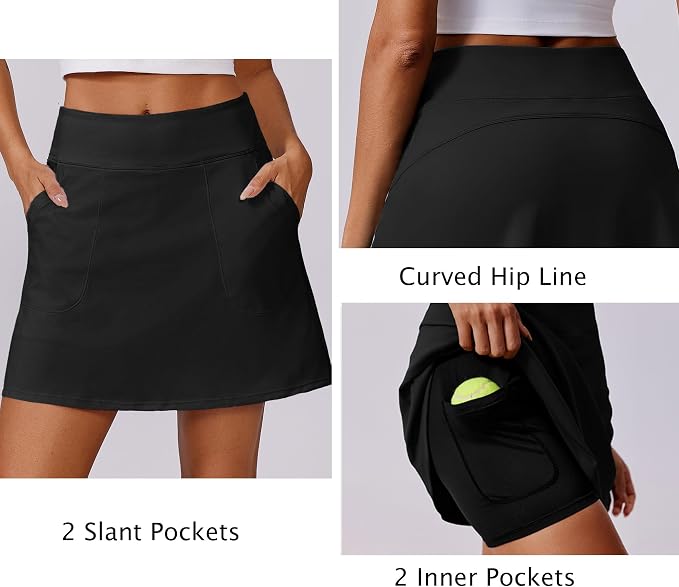 PINSPARK 17" Golf Skorts for Woman High Waisted Tennis Skirt with 4 Pockets | Lightweight, Quick Dry, 4-Way Strecth, Breathable, Tummy Control, UPF 50+ Athletic Skort for Workout, Pickleball, Gym, Casual