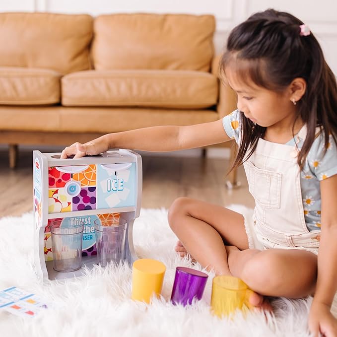 Melissa & Doug Thirst Quencher Wooden Drink Dispenser with Juice Inserts, Ice Cubes & Play Kitchen Accessories, Preschool Learning Toys for Girls & Boys 3+ - FSC Certified
