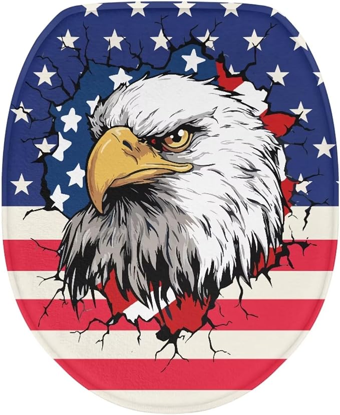 USA Eagle Poinsettia Toilet Seat Cover with Elastic Band for Bathroom Patriotic Decorations American Flag Toilet Tank Dust Cover Soft Toilet Seat Cover Universal for Most Toilet Bowl Lids