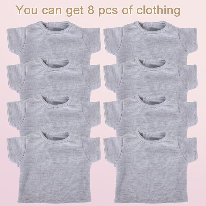 8 - Pack Gray Blank T - Shirts for 17 - 18 Inch Bears | Thick DIY Stuffed Animal Canvas Clothes (Gray)