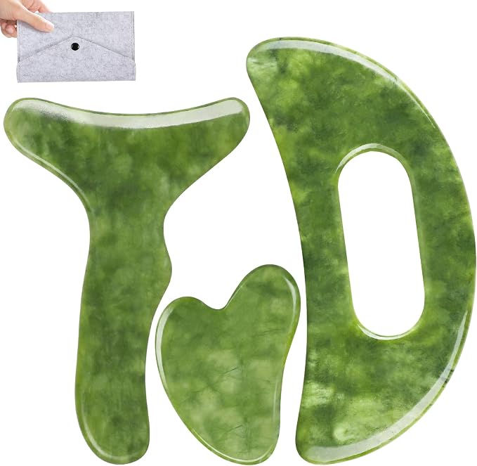 Body Gua Sha Tools，3 in 1 Jade Stone Gua Sha Massage Tool, Large Guasha Muscle Scraper Tools Set, Muscle Scraping Massage Anti Cellulite SPA Acupuncture Tools for Back Leg Lymphatic Drainage