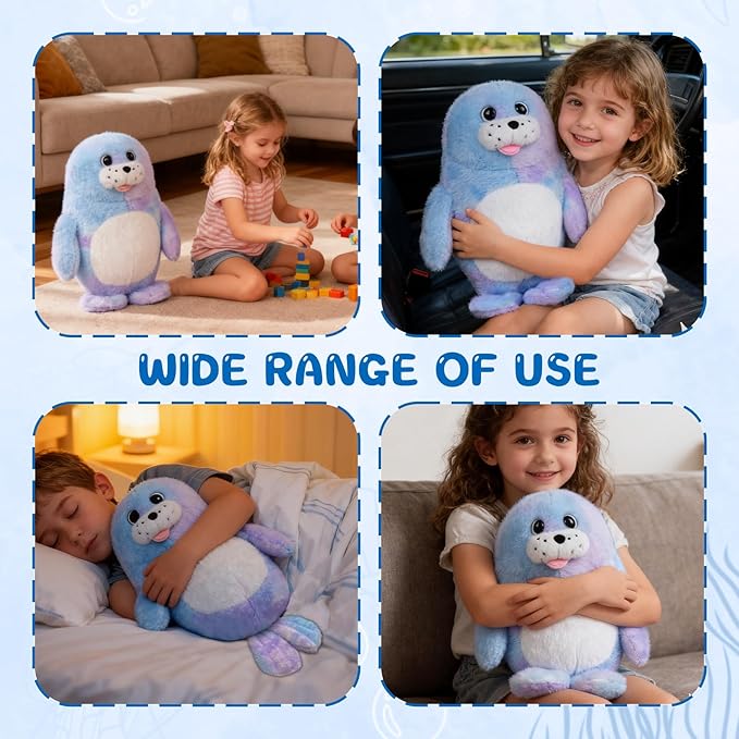Chubby Blob Seal Pillow,Multicolour Soft Stuffed Seal Plush Hug Plush,Ocean Stuffed Animals Toys for Ocean Lovers, Unique Gift for Kids.（13.78in）.
