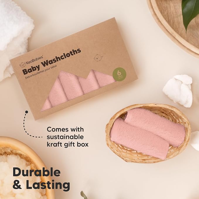 6-Pack Baby Washcloths – Soft Absorbent Viscose from Bamboo Washcloths for Face, Body, Baby Towels for Newborn, Kids, Toddlers, Infant,Gentle on Sensitive Skin,10x10 Reusable Face Towels(Blush Pink)