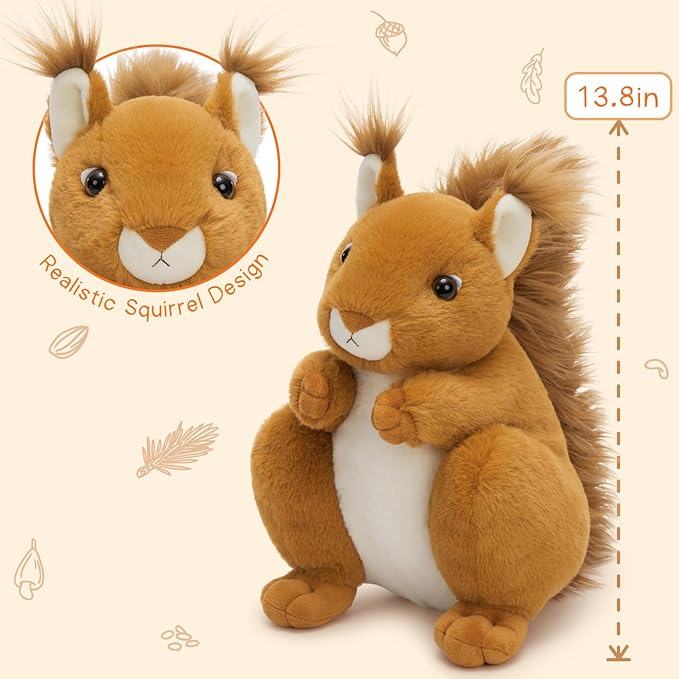 MaoGoLan 4Pcs Squirrels Plush Toys with 3 Baby Squirrels, Realistic Stuffed Animals for Small Hand, Adorable Squirrel Plushie Gift for Forest Animal Lover,Girls,Boys,Kids,Baby Shower,Brown