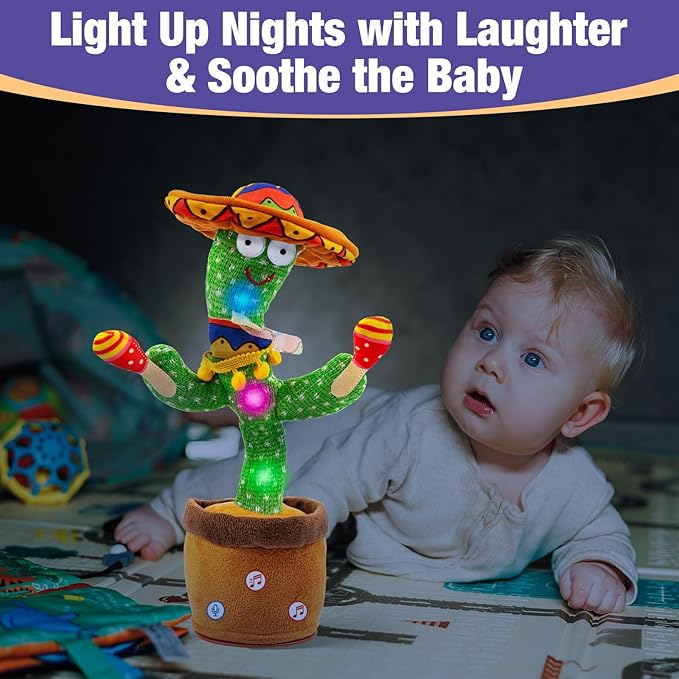 Ayeboovi Dancing Talking Cactus Baby Toy, Mimicking Recording Toy Repeats What You Say, Adjustable Volume Singing Cactus with 120 Songs, Interactive Dancing Toy Gifts for Kids Toddlers Boys Girls