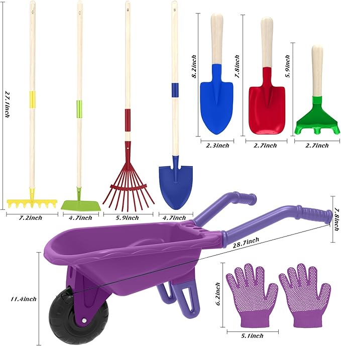 Qtioucp Kids Gardening Tools Outdoor Toys Set Backyard Play with Wheelbarrow Educational STEM Learning Pretend Toys Outdoor Indoor for Toddlers Kids Boys Girls