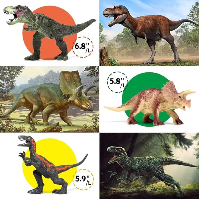 FRUSE Jurassic Dinosaur Toys,12 PCS Realistic Dino Figurines,Educational Dino Figure Playset with Information Dino Book,Dinosaur Toys for Kids 3-5
