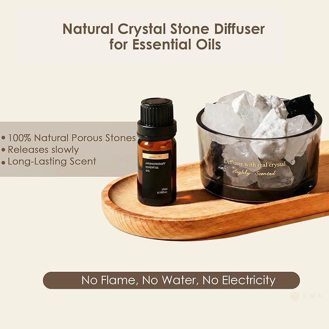 Crystal Stone Aroma Diffuser with Essential Oils for Home, Bathroom, Office, Home Decor & Fragrance 2 in 1, Chic Aromatherapy Gift Set (White Tea Scent)