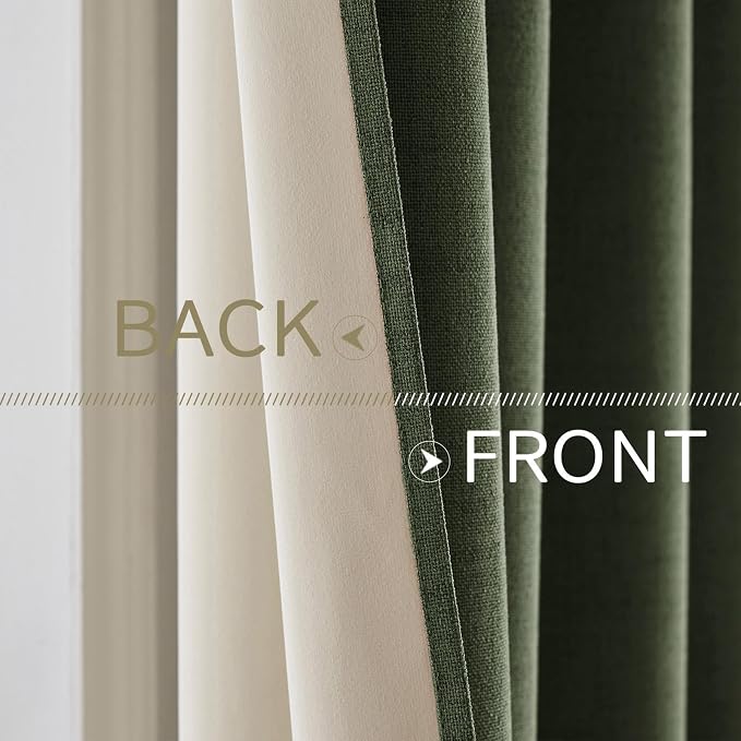 MIULEE 100% Blackout Linen Textured Curtains for Bedroom Solid Thermal Insulated Olive Green Grommet Room Darkening Curtains & Drapes Luxury Decor for Living Room 42 x 84 Inch (2 Panels)