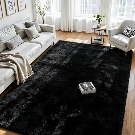 6x9 Area Rug for Living Room, Ultra Soft Fluffy Black Rugs for Bedroom, Non Slip Large Shag Carpet, Fuzzy Plush Nursery Rug, Thick Washable Indoor Floor Carpets for Kids Office Dorm Home Decor