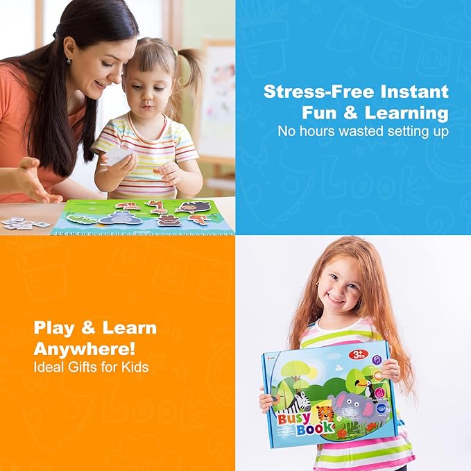 Toddler Books Educational Learning Toys for for 2+ 3 4 Year Old - Pre-Assembled Stickers & Reusable Activities Homeschool - Birthday Gifts for Girls Boys Ages 3 and Up - Toddler for Kid