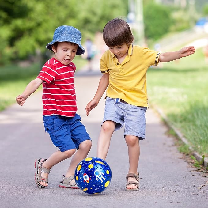 INPODAK Size 3 Soccer Ball for Toddler and Kids, Cartoon Astronaut Blue Ball for Kids 2-8, with Pump, Mesh Bag and Gift Box for Birthdays, Parties and Operation Christmas Child Shoebox