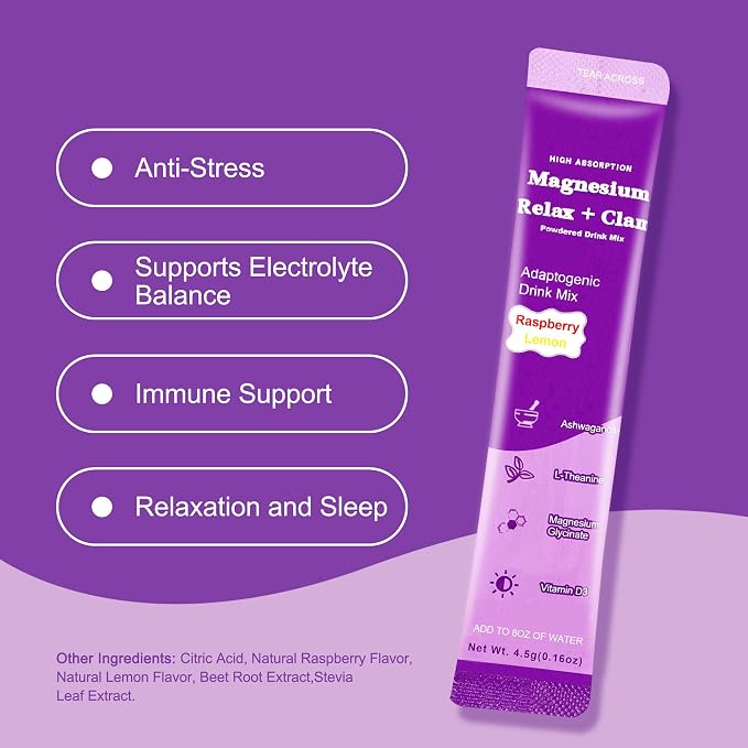 Calm Magnesium Powder,Natural Calm Powdered Drink,Cortisol Drink Mix for L-Theanine,Ashwagandha,Magnesium Glycinate,Anti-Stress Drink Mix Powder,Ashwagandha Supplements for Relaxation Sleep-20 Packet