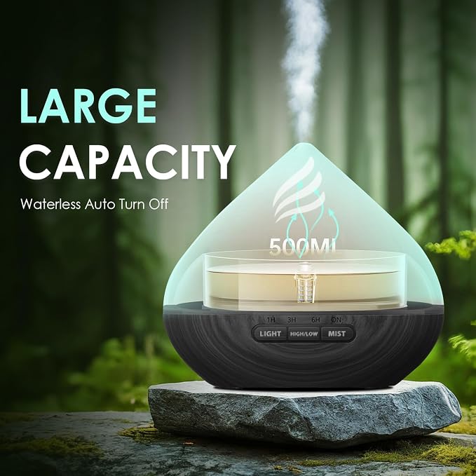 Essential Oil Scent Diffuser: 500ML Aroma Diffuser for Home Bedroom - 14 Colors LED, Remote Control, Ultra-Quiet Cool Mist Scent Diffuser with Timer for Family - Black