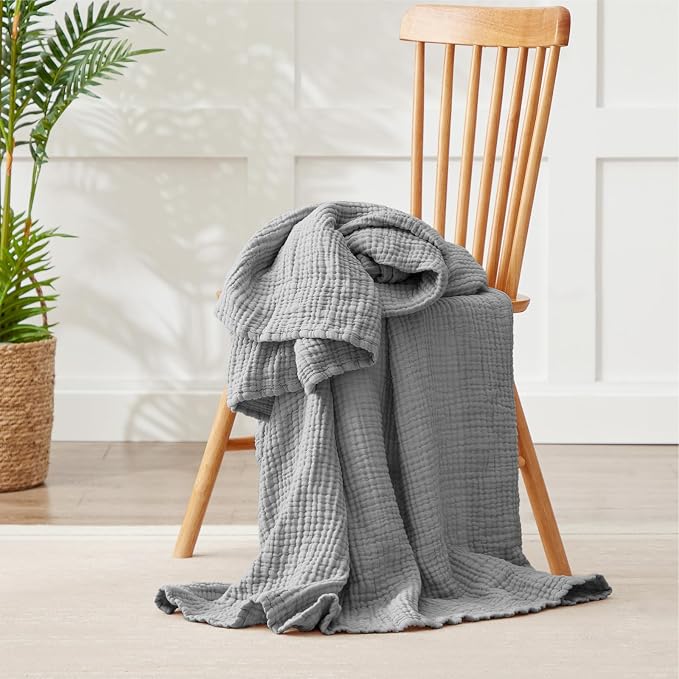 100% Cotton Muslin Blanket 40" x 40", Breathable and Lightweight Cotton Throw Blankets, Soft Cooling Summer Gauze Blanket for All Season, Grey