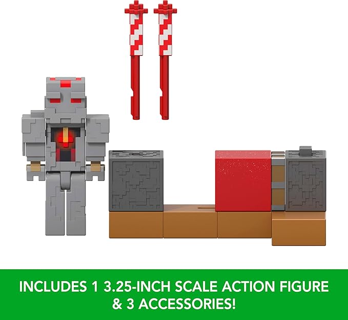 Mattel Minecraft Redstone Charged Series Action Figure & Accessories, Protector’s Firework Launcher Set with Launch Feature, 3.25-inch Scale Collectible Toy
