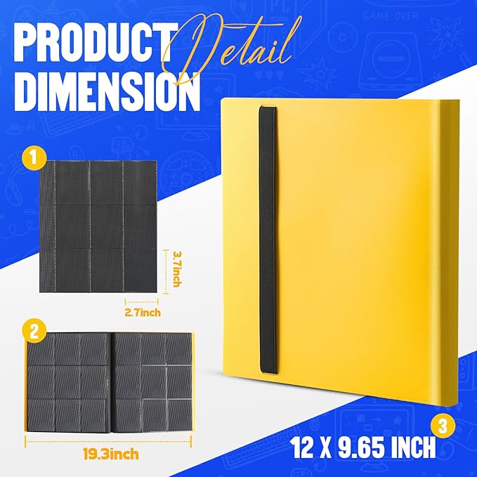 Card Binder 9-Pockets, Trading Card Binder,20 Pages, 360 Card Capacity Collection Binder, Card Folder for MTG, TCG, Game Cards & Sports Cards（Yellow）