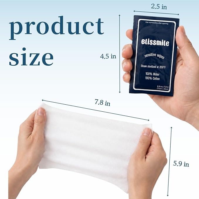 Blissmile 100% Water Wet Wipes, Individually Wrapped Travel Size - Unscented & Fragrance-Free, 100% Cotton - Gentle for Baby, Women & Sensitive Skin - Face, Hand, Body & Feminine Care - 22 ct