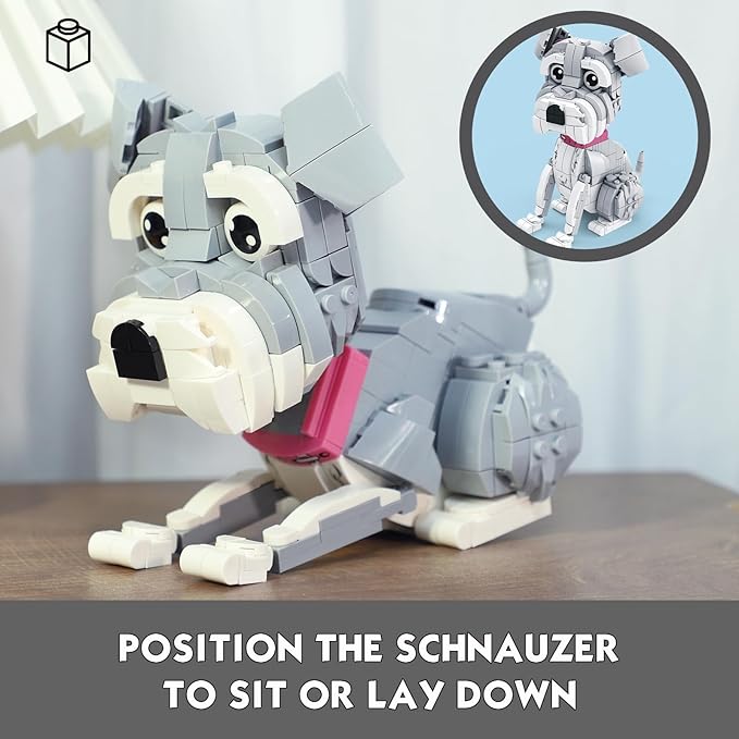 KAZI Ideas Schnauzer Dog Building Toy Sets for Kids Ages 8+, Adorable Dogs Figures with Replaceable Eyes Accessories,Gifts for Dog Lovers,Puppy Model for Boys & Girls Who Love Animals,Party Favors
