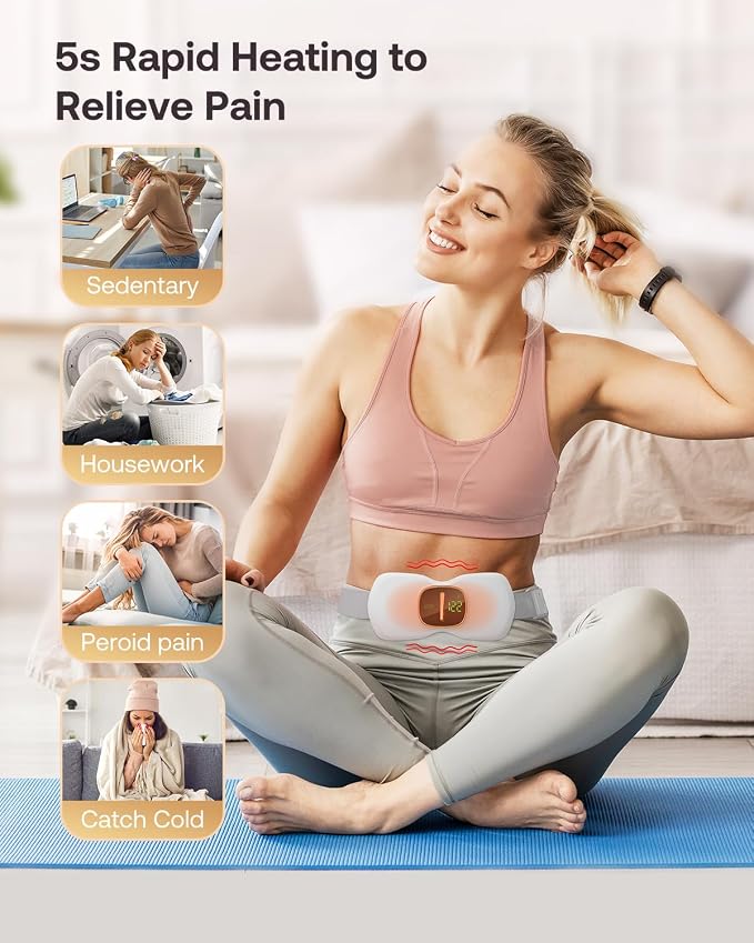 Heating Pads for Cramps, Physical Therapy, Portable Cordless Menstrual Heat Pad, Period Pain Relief Heating Pad with 3 Heat Levels and 3 Massage Modes, Back or Belly Heated Pad, White