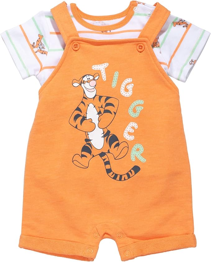 Disney Winnie the Pooh Baby Short Overalls, T-Shirt & Hat 3 Piece Outfit Set Newborn to Infant Sizes (0-24 Months)