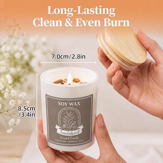 Scented Candle, Candles for Home Scented, 5.2 oz Soy Candles for Aromatherapy, Natural Hand-Poured, Relaxing Sandalwood Scent, Gift for Women Mom (Sandalwood)
