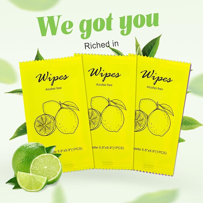 Individual Hand Wipes Wet Wipes Travel Size,Wet Wipes Individually Wrapped | 60PCS Bulk Cleansing Travel Size Wipes for Wedding Travel Restaurant Barbecue(Lemon)