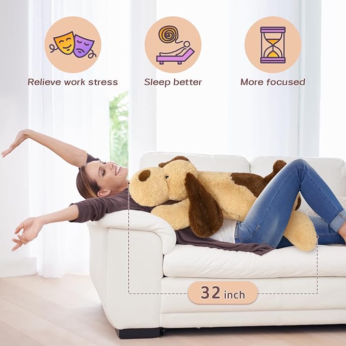 MorisMos 32inch 5Lbs Weighted Dog Stuffed Animals, Giant Large Weighted Stuffed Dog Plush Puppy Pillow for Adults Kids, 32inch