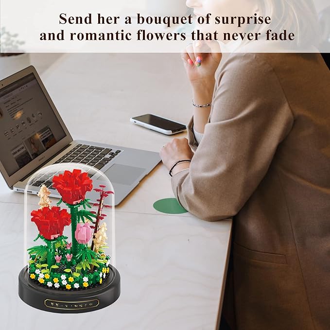 Flower Bouquet Set,Mini Bricks Botanical Collection Flowers Building Blocks,Artificial Plant Bonsai Tree Friend Set,New Year Valentines Birthday Gift for Mom Girls Women Adults(Red)