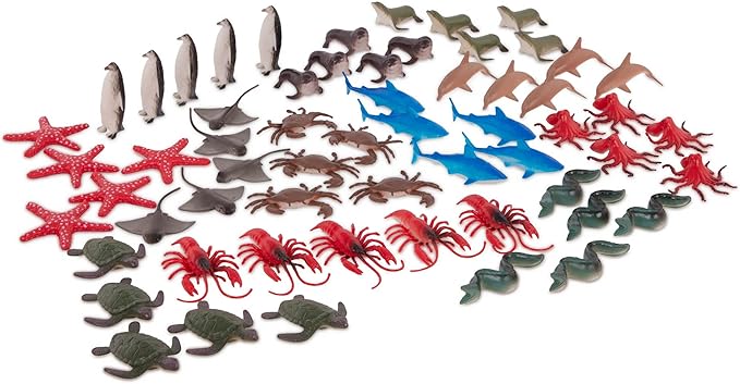 Terra by Battat – 60 Pieces Ocean Animal Figurines – Realistic Mini Sea Animal Toys – Sharks, Dolphins, Penguins, Turtles, Crabs & Starfish for Toddlers & 3+ Years