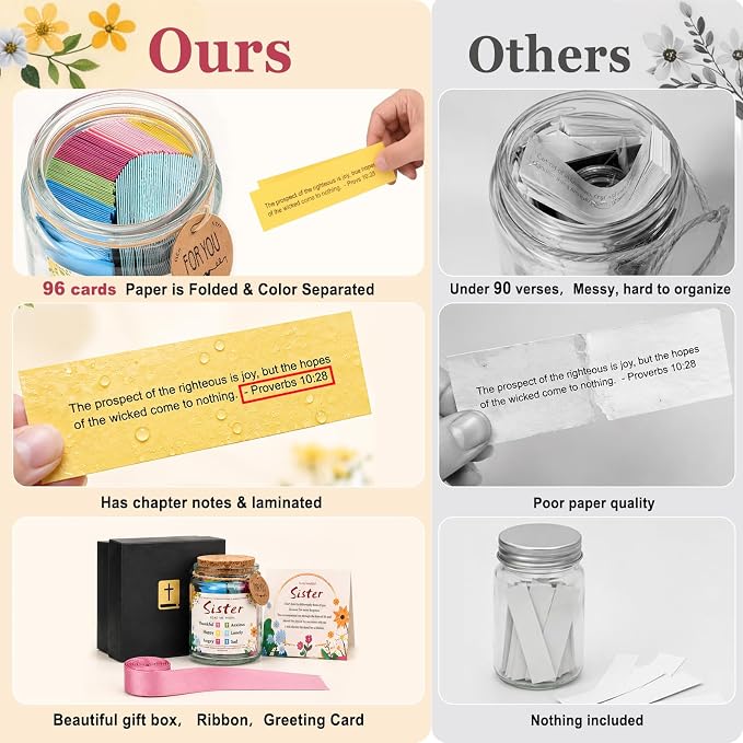 Bible Verse Jar for Sisters, Faith Encouragement Gift with Color-Coded Verses, Ideal for Birthdays, Christmas, and Mother’s Day. A heartwarming spiritual companion for Christian women and girls.