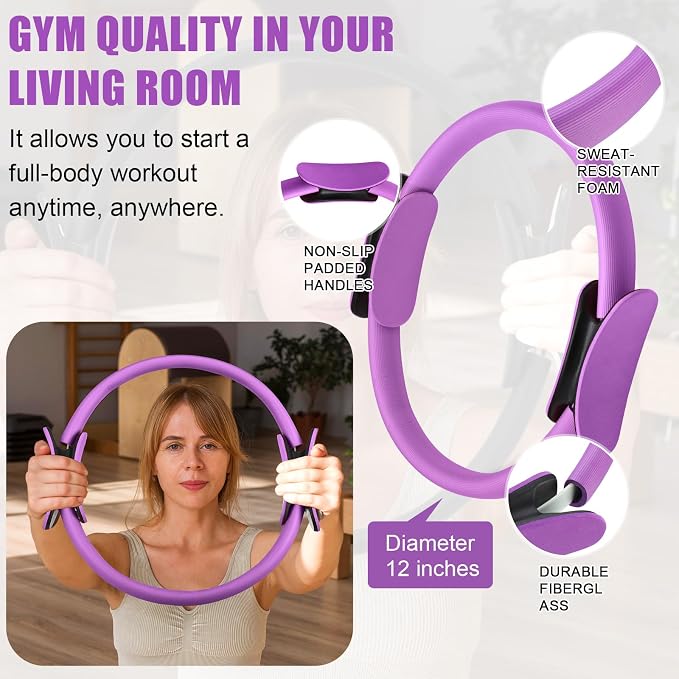 Silipull 10 Pcs Pilates Ring Blocks Set for Women Home Yoga Equipment Accessories Pilates Ring Circle and Ball Workouts Gift Include Ball Yoga Circle Resistance Bands Block Straps Gym Bag