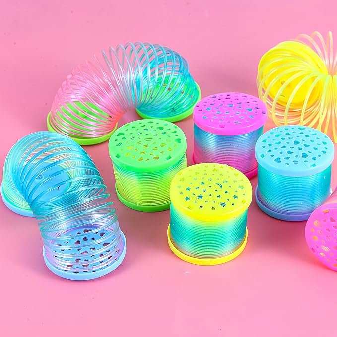 8 Pack Glow Coil Spring Toy, Mini Springs Rainbow Magic Fidget Toys for Kids Boys Girls, Glow in the Dark Party Favors, Projection Star Night Light toy Carnival Prize, Pinata Fillers for Toddlers