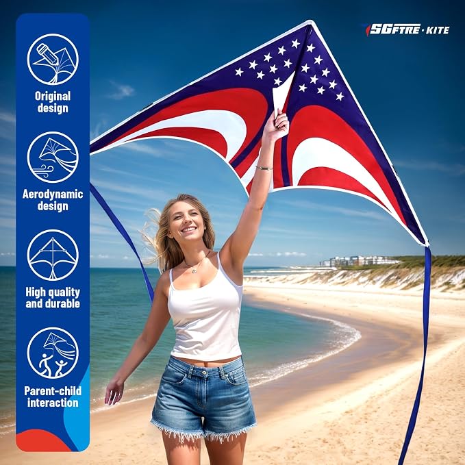 Delta Kite Set for Kids and Adults,Extremely Easy to Launch for Beginners, Perfect for Beaches and Parks,ites for Beach Trip Park Family Outdoor Games and Activities (Speed Triancle American Flag, 1)