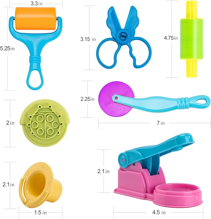 Dough Tools for Kids, 46Pcs Dough Toys Include Play Food Molds - Cupcakes, Ice Cream, Noodle, Play Bulk Pack with Roller, Cutters, Scissor, DoughMat and Storage Bag Gifts (Tools)