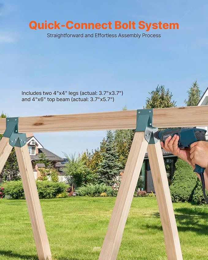 VEVOR Swing Set Brackets, A-Frame Heavy Duty Carbon Steel Swing Hangers with Mounting Hardware, 3-Piece DIY Hanger Sets Bracket with Bolts Included, for 4 x 4 Legs and 4 x 6 Beam, Green