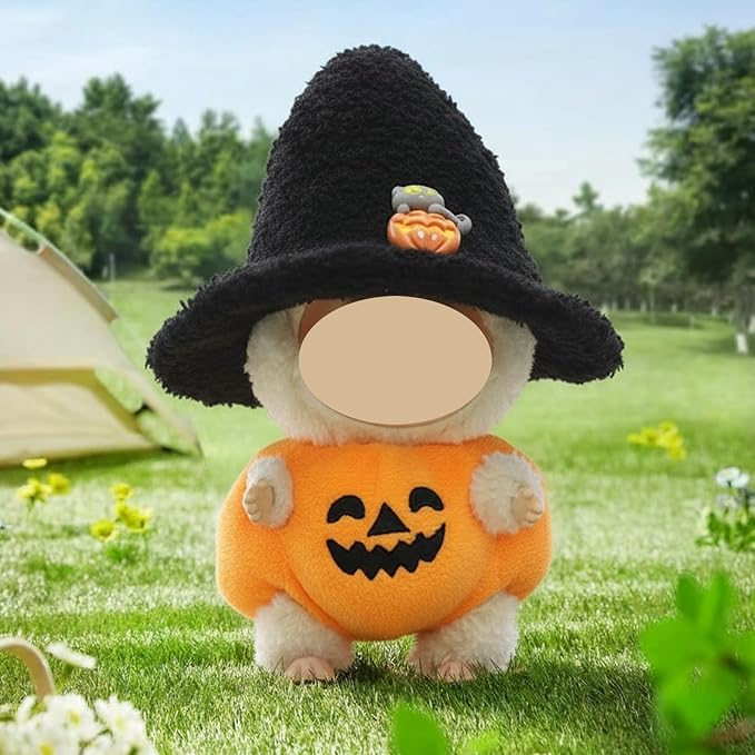 17cm Doll Clothes, Halloween Witch Hat and Pumpkin Costume Set Handcrafted Crochet Halloween Clothes for 6.7"(No Doll Included) (Style05)