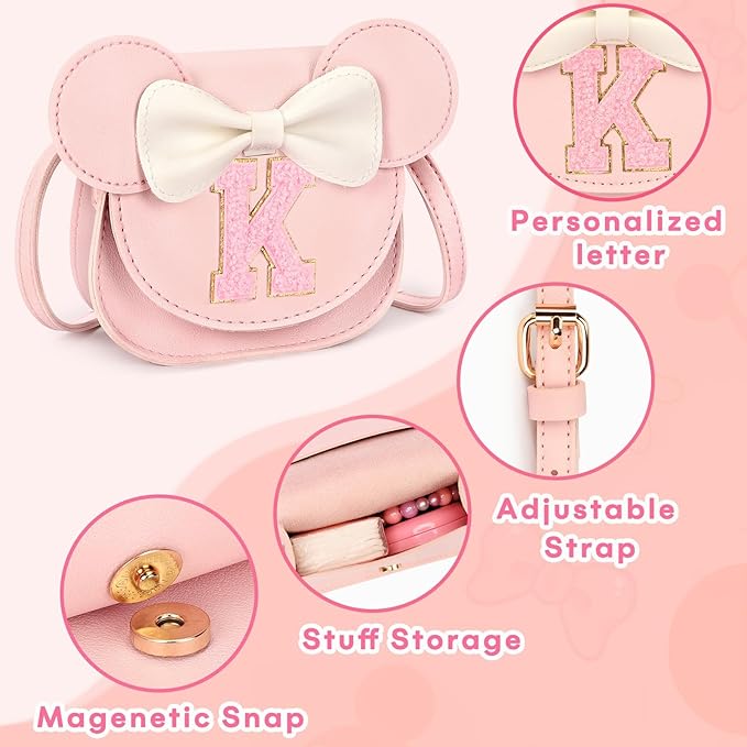 mibasies Toddler Purse Girl Gifts: Girls Birthday Gifts for 3-8 - Toys for Ages 2-4 Girls Mouse Ears Purse, Pink, Letter K