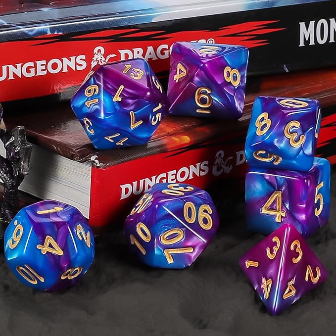 QMAY Polyhedral Dice - 8PCS Mystery Dice Set, Various Styles, Random D&D Dice Patterns & Dice Bag, DND Gifts, Suitable for Dungeons and Dragons, RPG, MTG,Role Playing Table Game