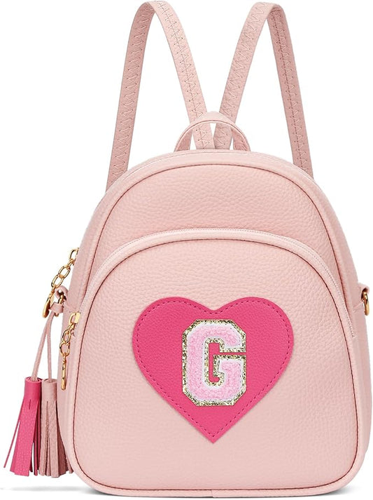 Valentines Day Gifts for Kids Gifts for Girls Little Girl Initial Mini Heart Backpack Purse Crossbody Bag with Tassel，Pink-G