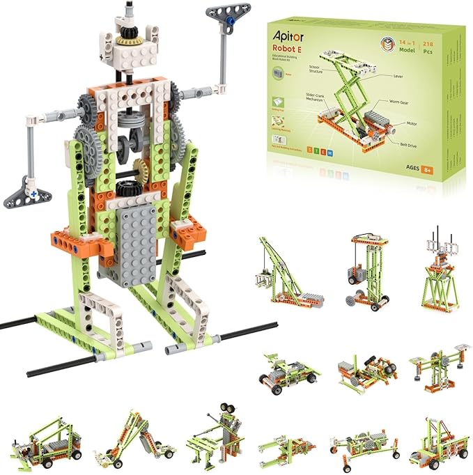 Robot E STEM Kits for 8-12 Year Old Boy Girl, 14 in 1 Electric Building Toys with Learning Materials, DIY Educational Construction Science Kit for Kids 8-10 10-12 Christmas Birthday Gift