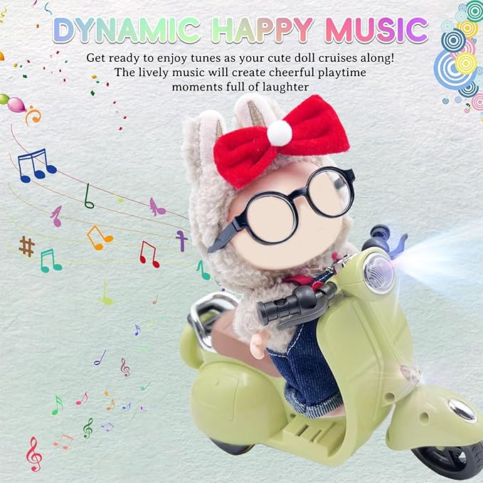 Accessories for 17cm Doll - Scooter Toy with LED Lights & Music, Cute Motorcycle Toy for Dolls, Decor Desktop Ornaments for Doll Collectors