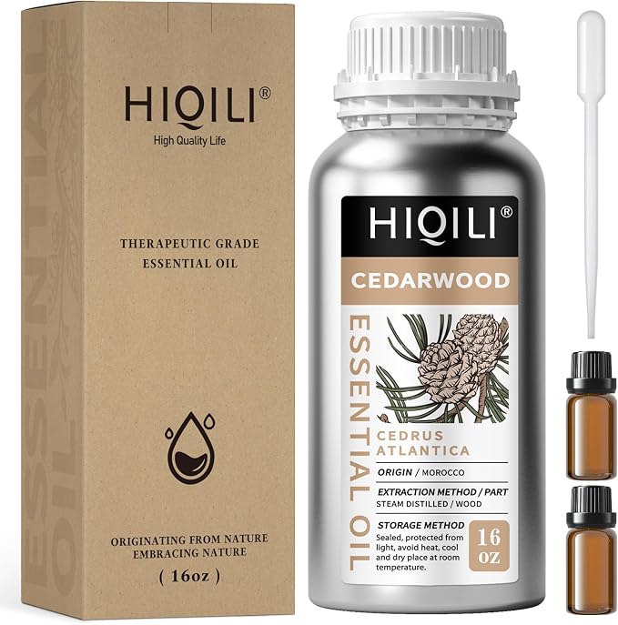 HIQILI 16 Fl Oz Cedarwood Essential Oil, Cedarwood Oil for Diffuser, Aromatherapy - 500ML