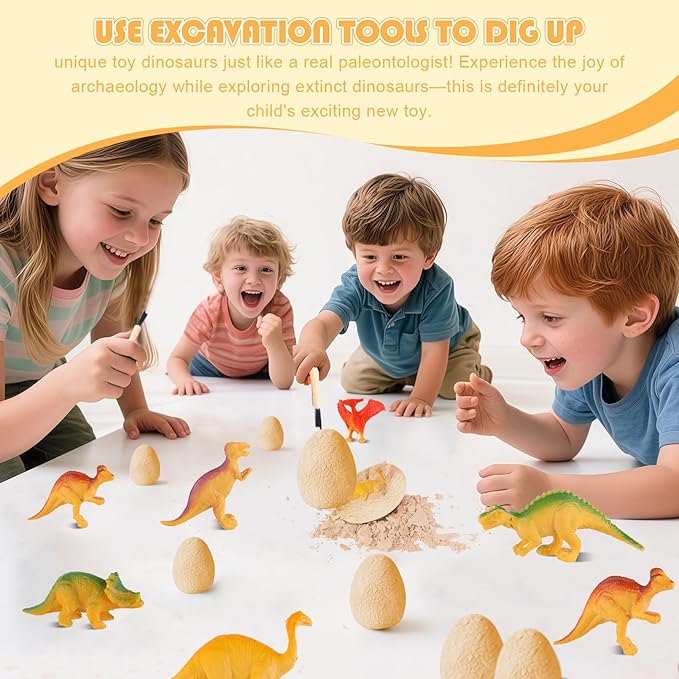 Dinosaur Eggs Toys, 12PCS Dino Eggs Excavation Dig Kit, Dinosaur Fossil Digging Kit Toys for Kids, Dinosaur Party Favors, Archaeology Science STEM Christmas Birthday Easter Digging Gift for Boys Girls